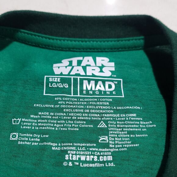 Star Wars Baby Yoda Grogu Embroidered Mad Engine NWOT Large Green Stripes - Picture 7 of 7
